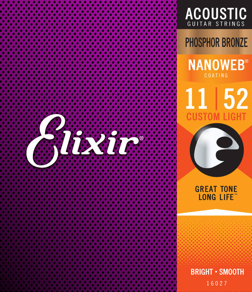 Elixir Nanoweb Phosphor Bronze Acoustic Guitar Strings - 6-String, Custom Light
