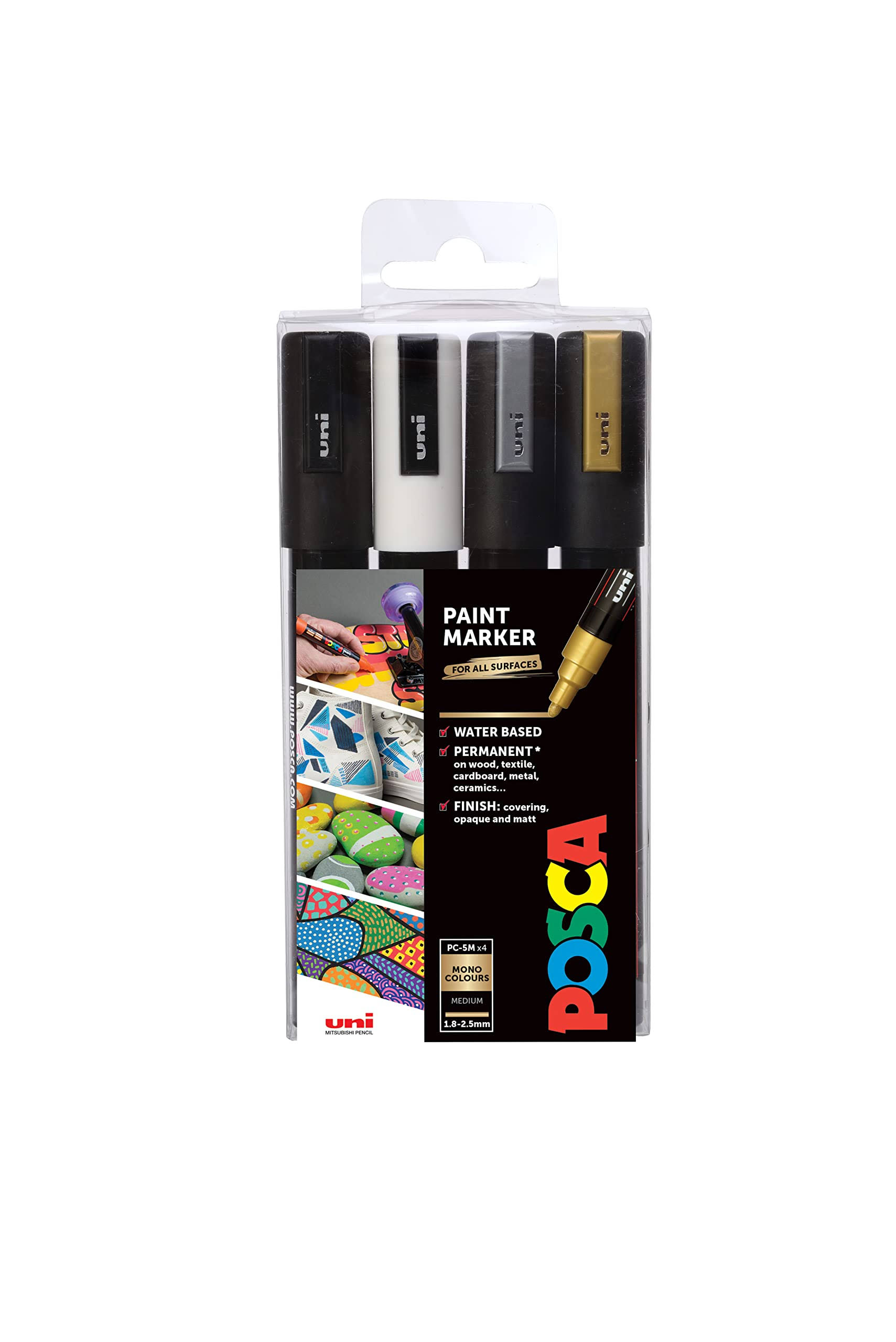 Posca Paint Marker Pen Set Mono Tones Medium Tip | Pack of 4