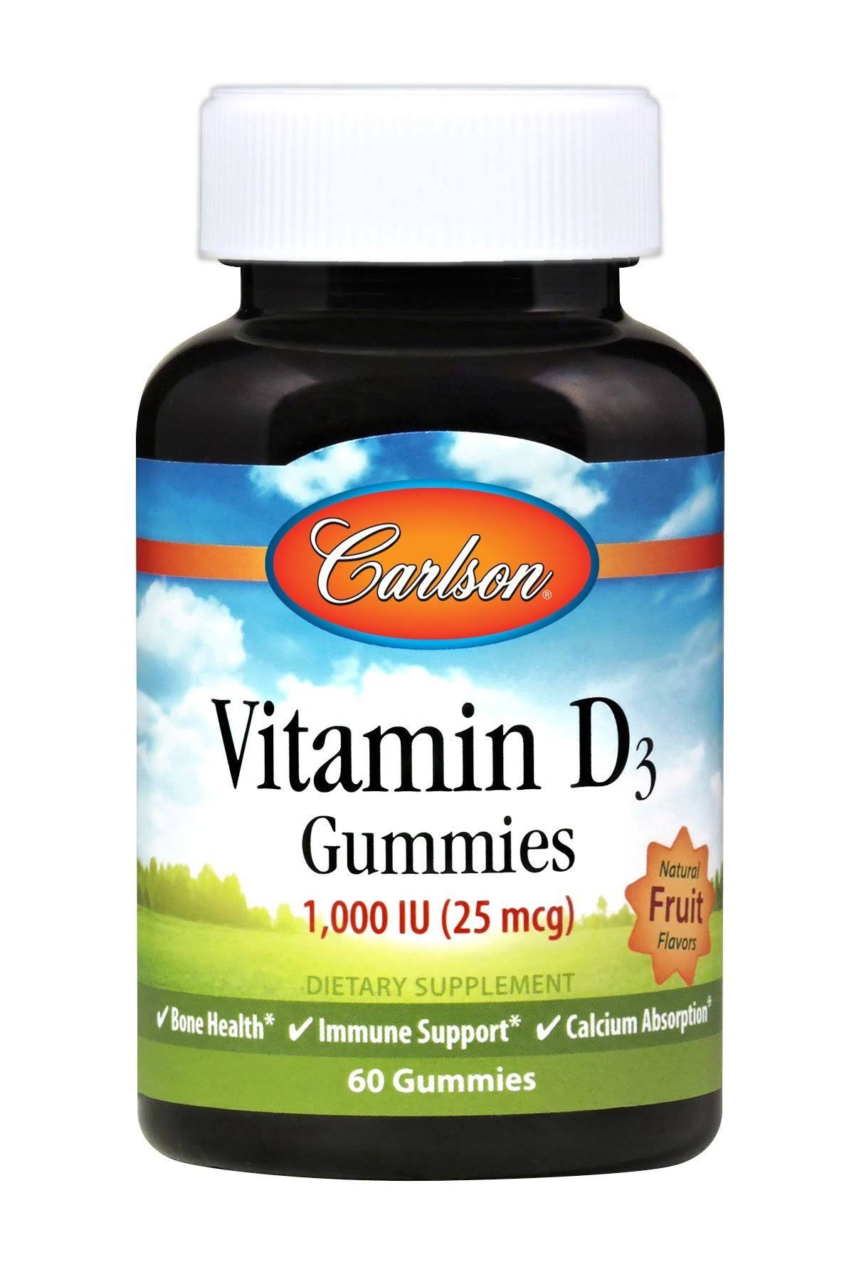 Carlson Labs - Vitamin D3 Gummies, 1000 IU Natural Fruit - 60 gummies