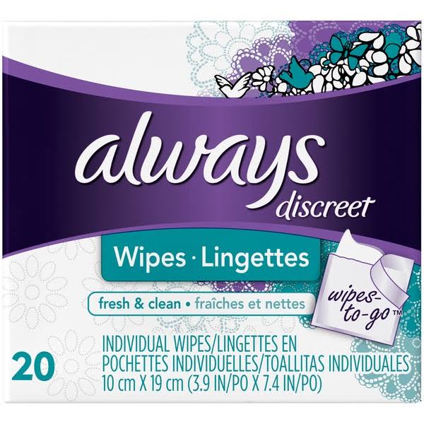 Always Discreet Scented Wipes - Fresh and Clean, 20 Count