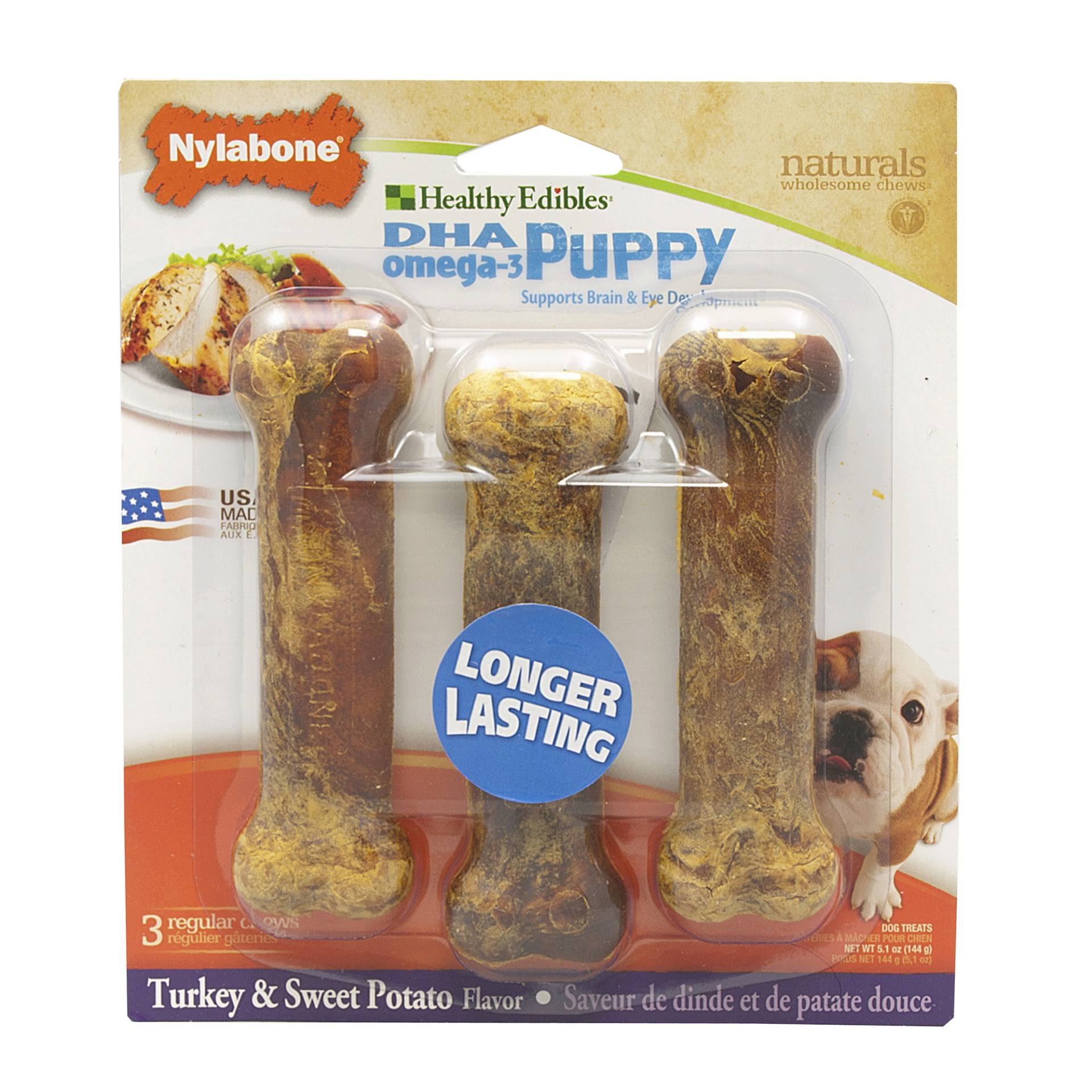 Nylabone Healthy Edibles Dog Chew Treat Bones - Sweet Potato & Turkey, 3ct