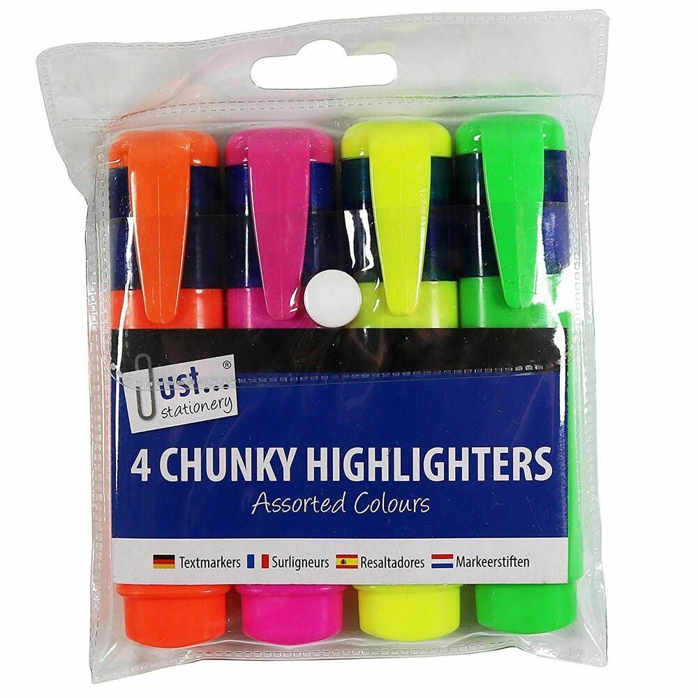 Chunky Highlighters Assorted Colour Chisel Pens Markers Office - 4pc