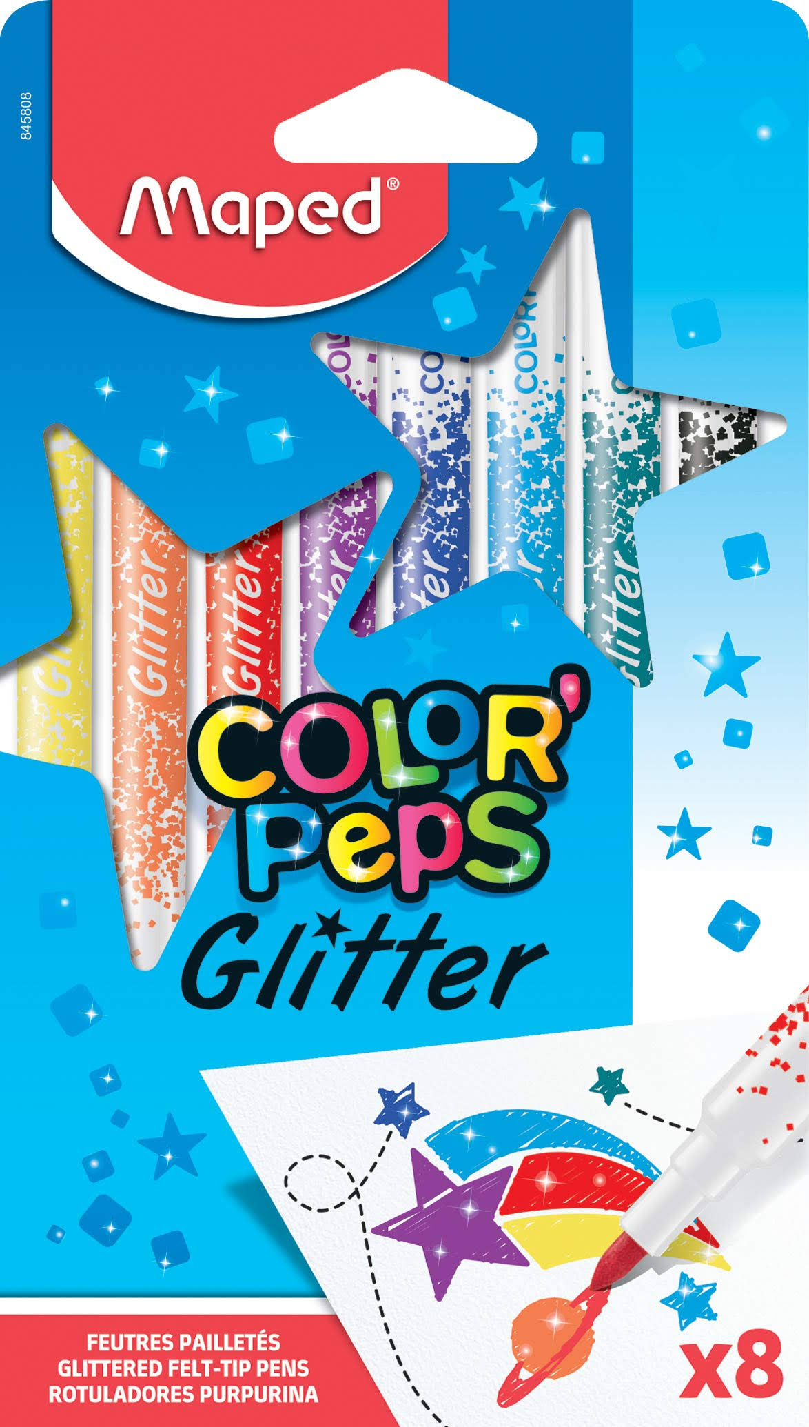 Maped Color'Peps Premium Glitter Markers, Assorted Colours, Pack of 8 (845808)