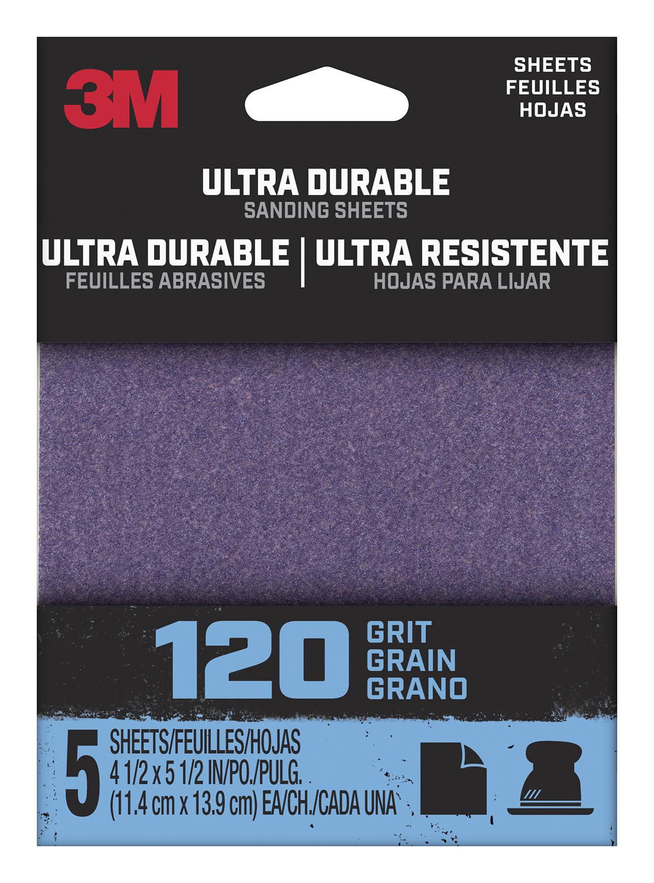 3M 27368 Ultra Durable Sanding Sheet, 120 Grit, 5.5 inch L x 4.5 inch