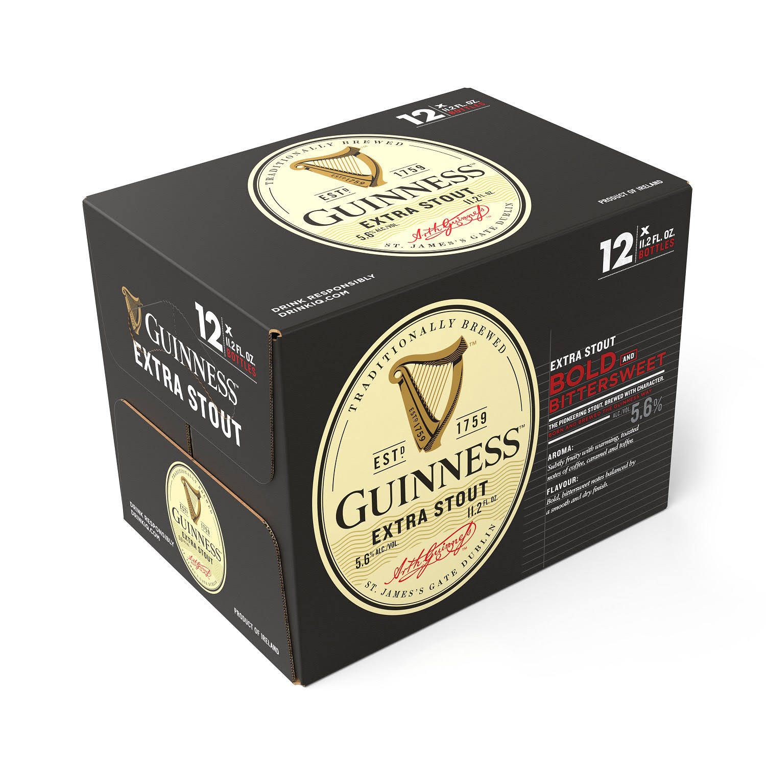 Guinness Beer, Extra Stout, Bold and Bittersweet - 12 pack, 11.2 fl oz bottles