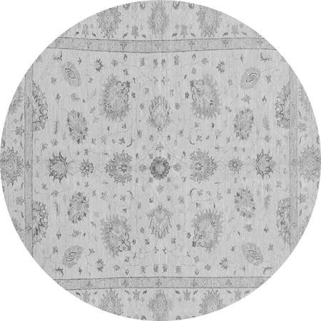 Ahgly Company Machine Washable Indoor Round Oriental Gray Traditional Area Rugs, 8' Round