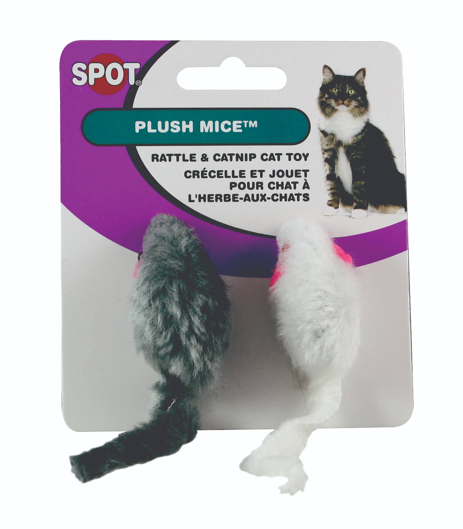 Spot Rattle & Catnip Cat Toy - Plush Mice, x2