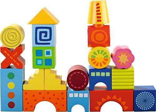 HABA Mod Blocks - 21 Colorful Wooden Building Blocks with Varying Shapes & Unique Designs - 18 Months +