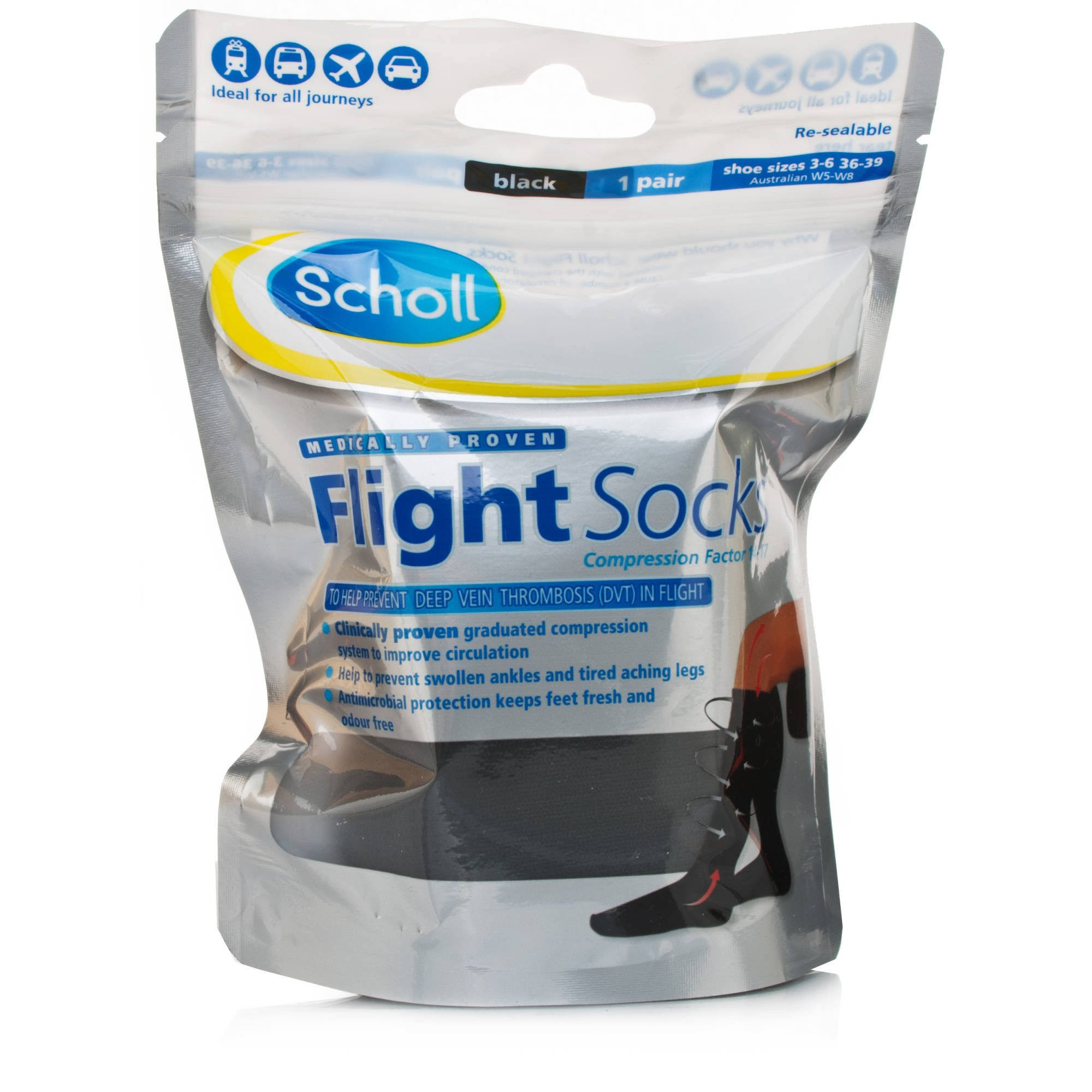 Scholl Flight Socks - Black, size 3-6