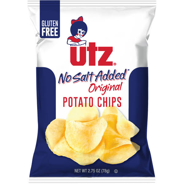 Utz Potato Chips, Original, No Salt Added - 2.75 oz
