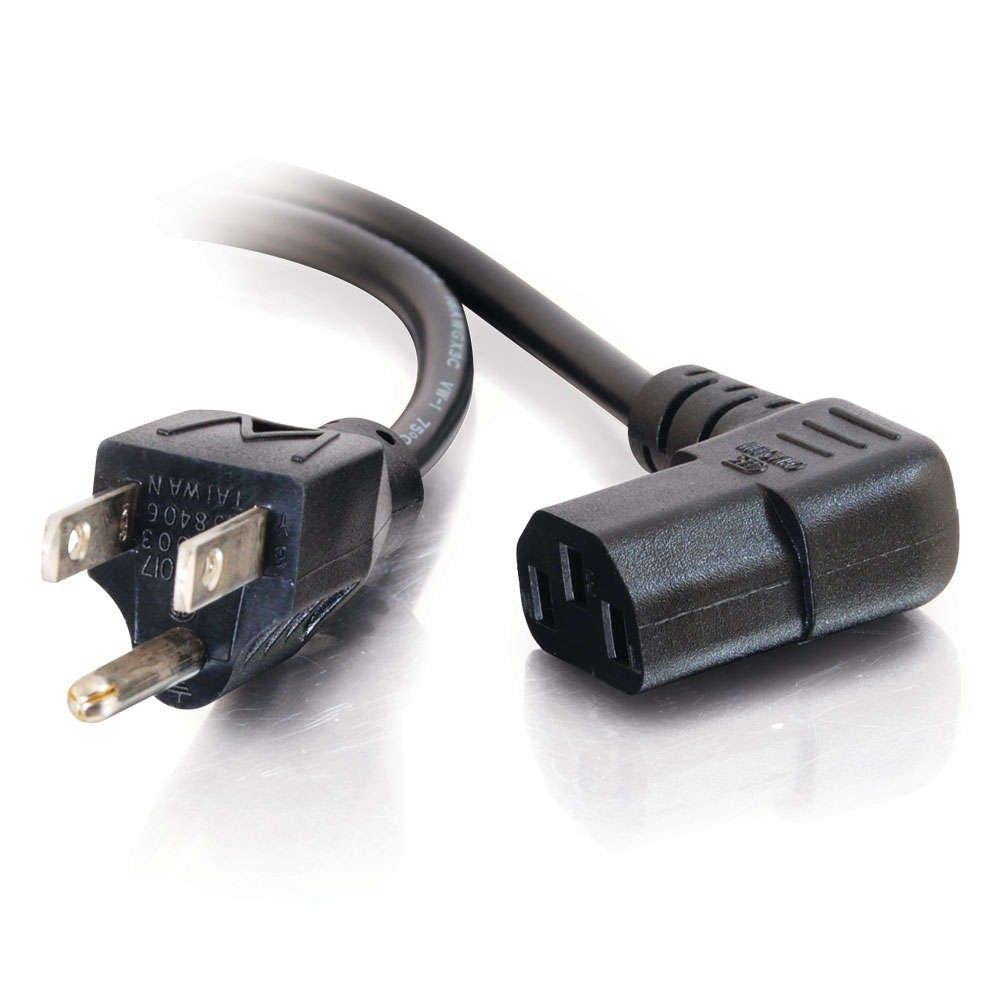 C2G Universal Power Cord - Right Angle - 18 AWG - NEMA 5-15P To IEC320C13R