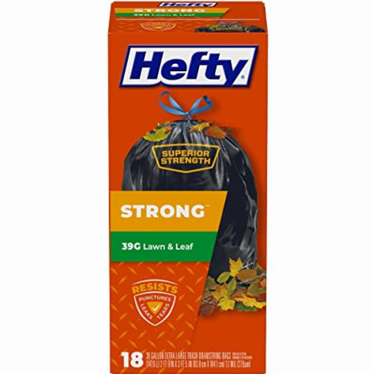 Hefty Extra Strong Lawn and Leaf Trash Bag - 18 Extra Large Trash Drawstring Bags