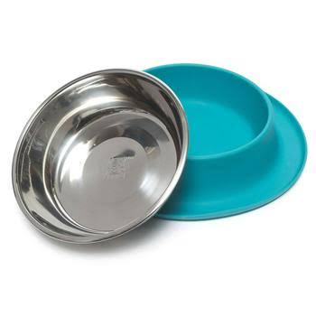Messy Mutts Stainless Steel Dog Feeder - With Non-slip Silicone Base, Blue, XLarge
