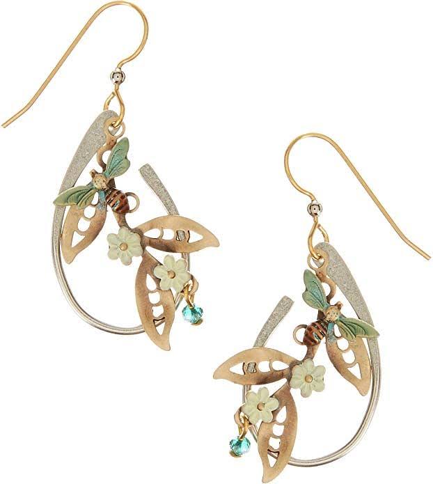 Silver Forest Two Tone Flower and Bee Drop Earrings - One Size