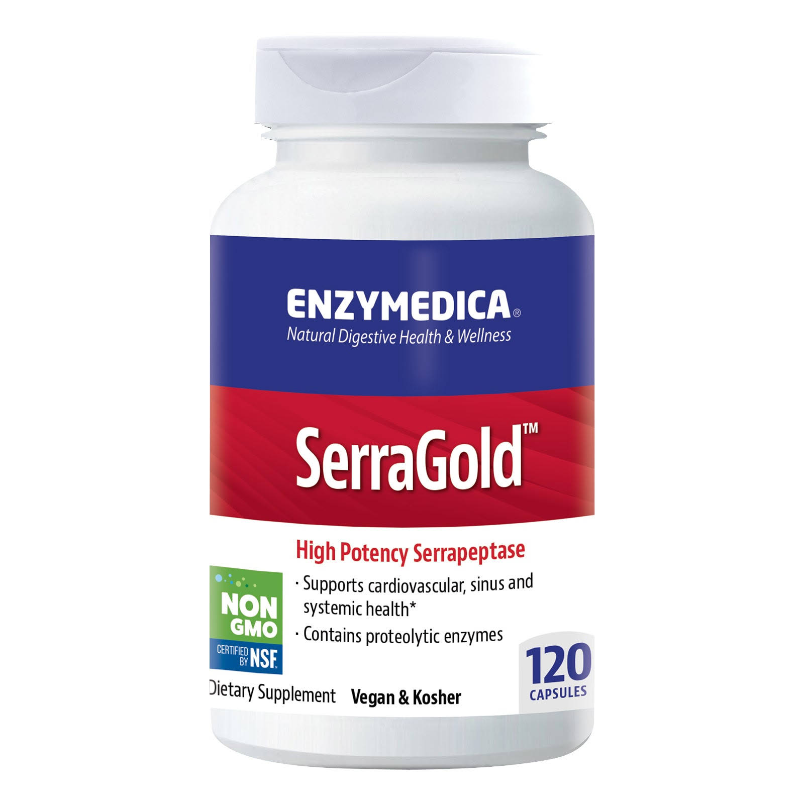 Enzymedica Serra Gold Cardiovascular Sinus and Systemic Health Body Dietary Supplement - 120 Capsules