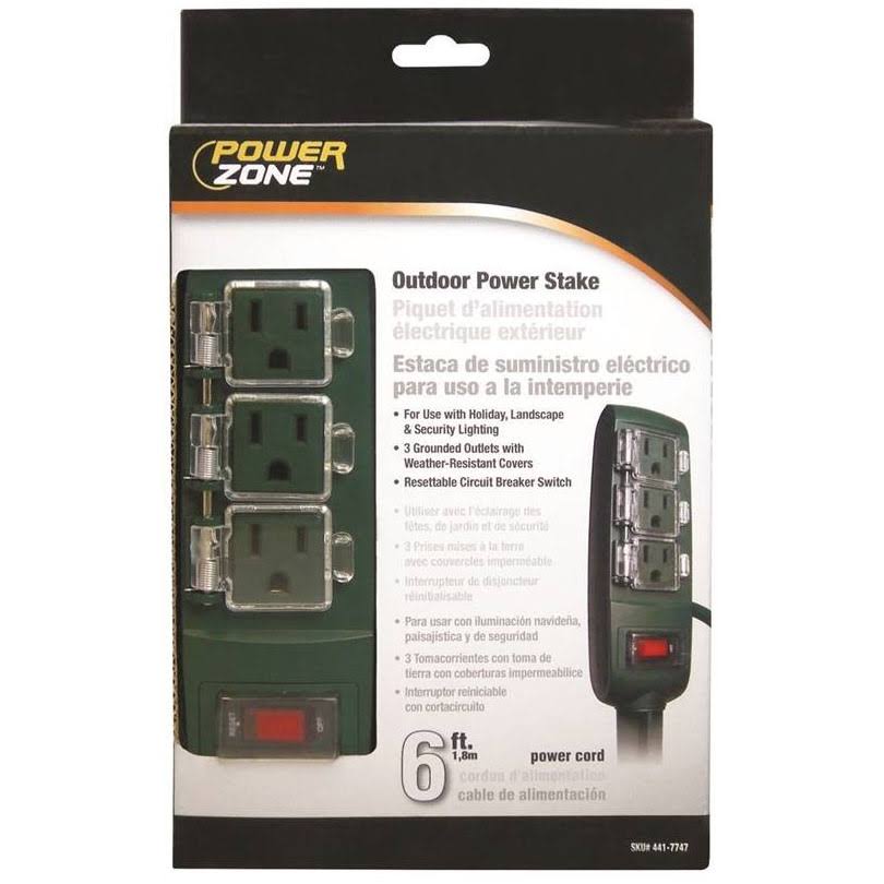 Power Zone Or121010 Outdoor Stake - Green, 3 Outlets, 12'