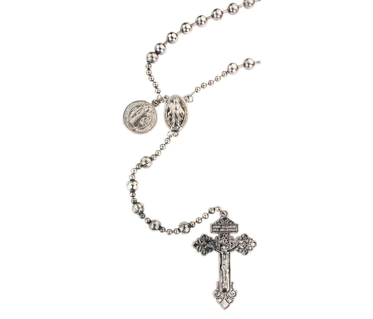 St. Benedict Medal w/ Silver Plated Beads Rosary