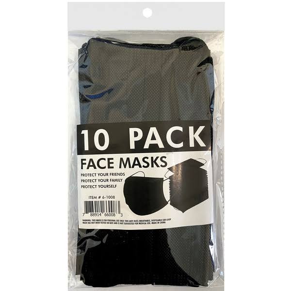 Deluxe Import 3 Ply Black Face Masks - 10 ct