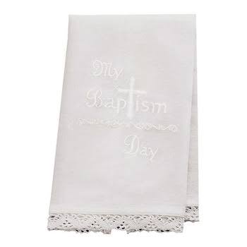 Christian Brands, My Baptism Day Embroidered Towel, Linen, White, 11 x 17 Inches