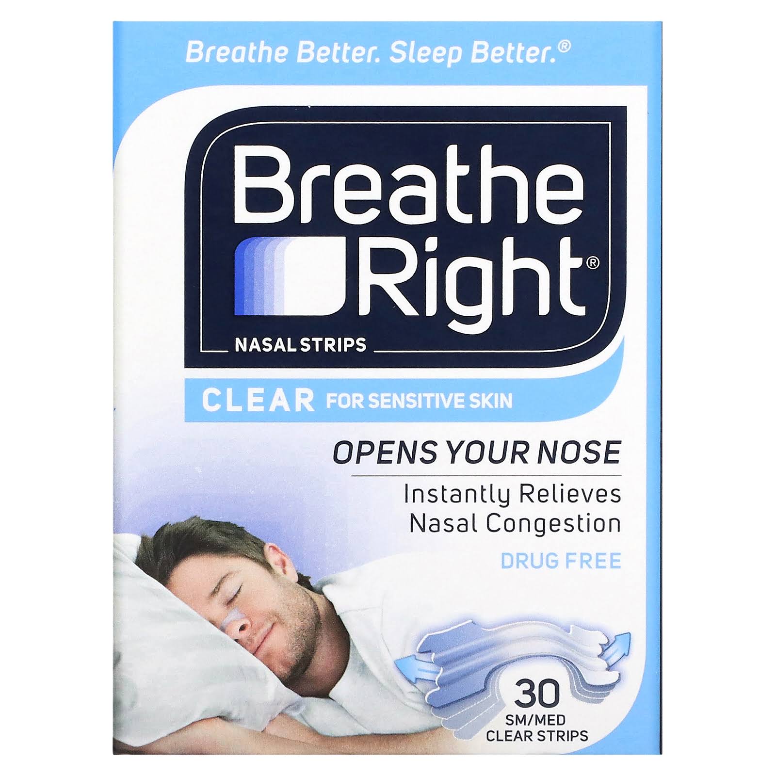 Breathe Right Nasal Strip, Clear, Small/Medium - 30 strips