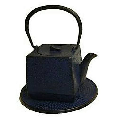Japanese Tetsubin Cast Iron Blue Square Teapot