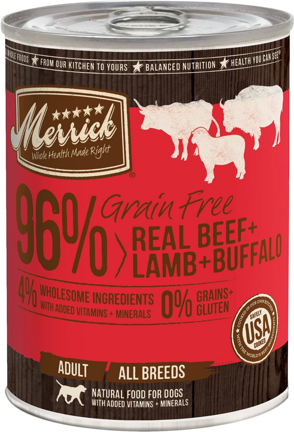 Merrick Grain-Free Real Beef, Lamb & Buffalo Canned Dog Food, 12.7-oz