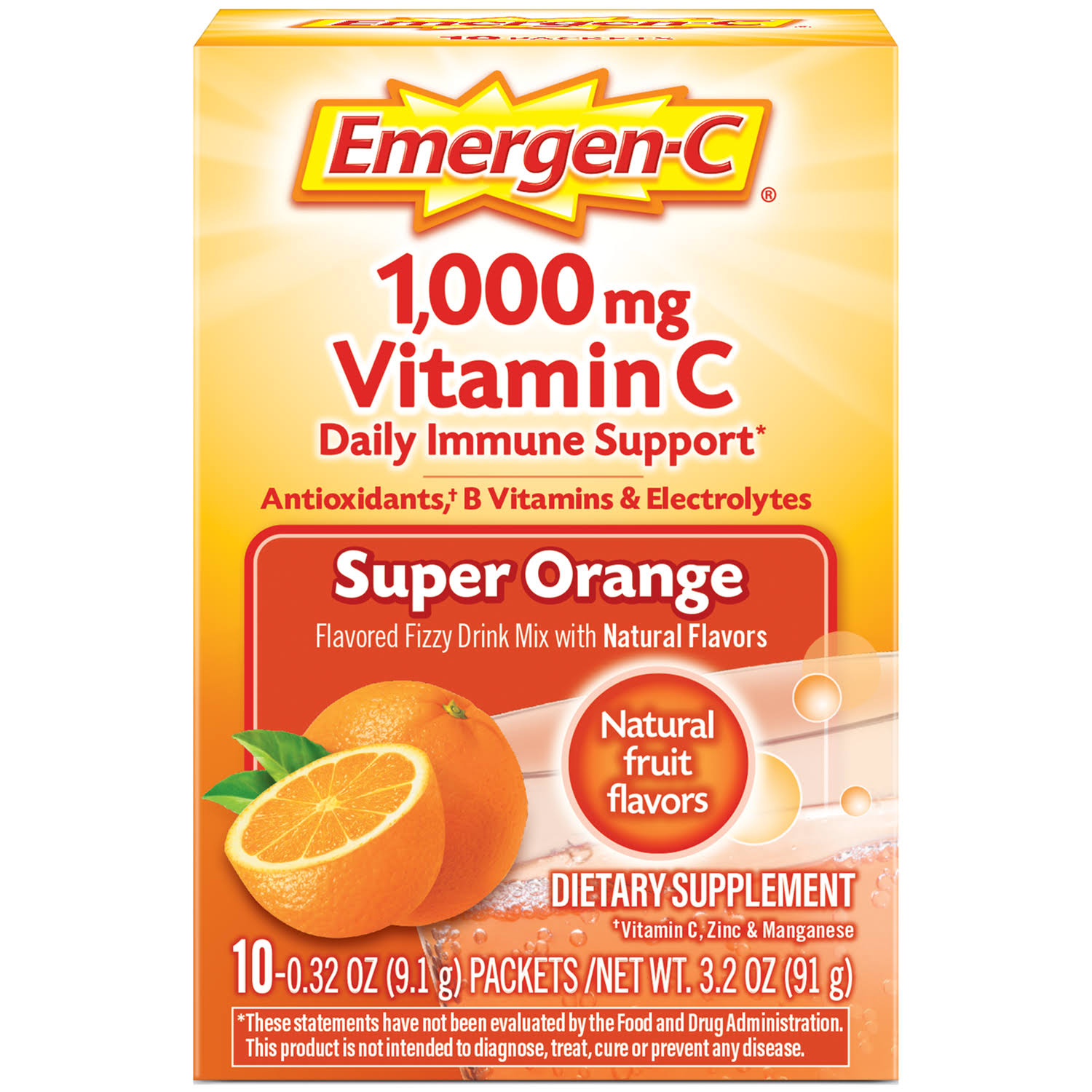 Emergen C Vitamin C Fizzy Drink Mix Dietary Supplement - 10ct, Super Orange