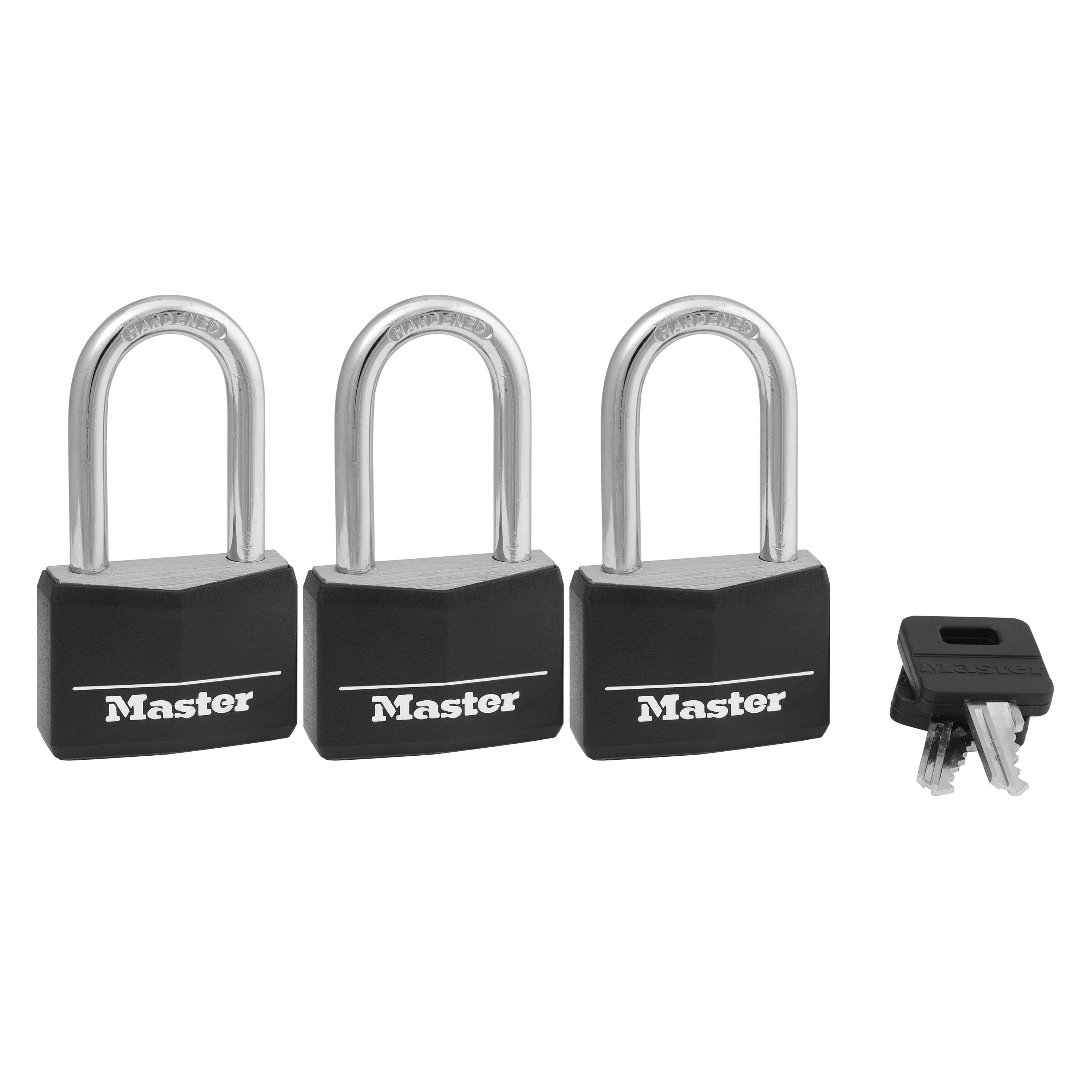 Master Lock Large Shackle Covered Aluminum Padlock - 1 1/2", 3pk