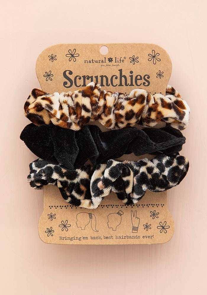 Natural Life: Velvet Scrunchies Set of 3 - Animal Print