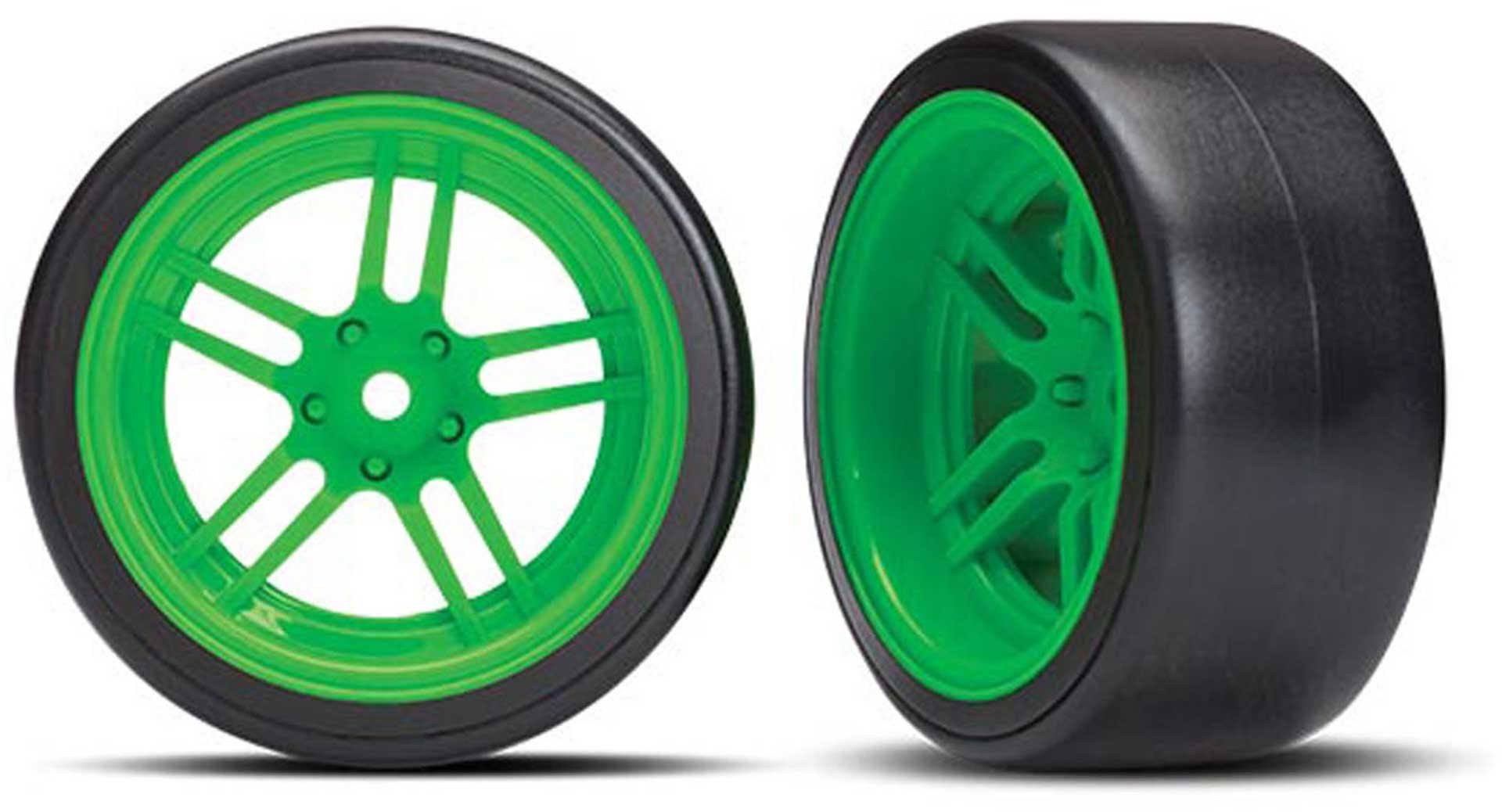 Traxxas Tires and Wheels, Glued (split-spoke Green, 1.9' Drift Tires - TRX8377G
