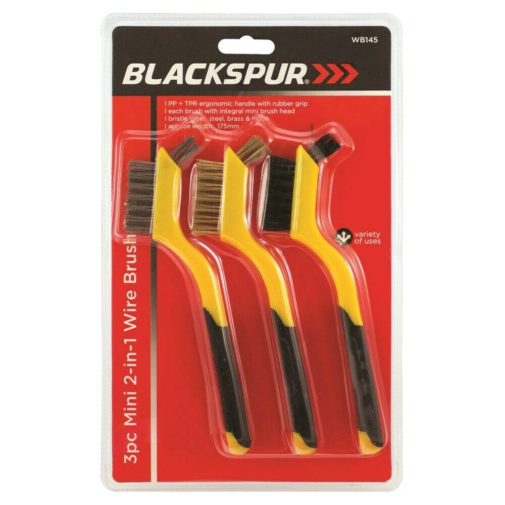 Blackspur Wire Brush Mini Wire Brush with Small Tip Bristle Nylon Brass Steel 3 Pack