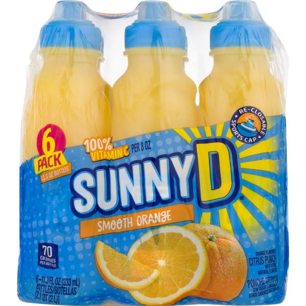 Sunny D Citrus Punch, Smooth Orange, 6 Pack - 6 pack, 11.3 fl oz bottles