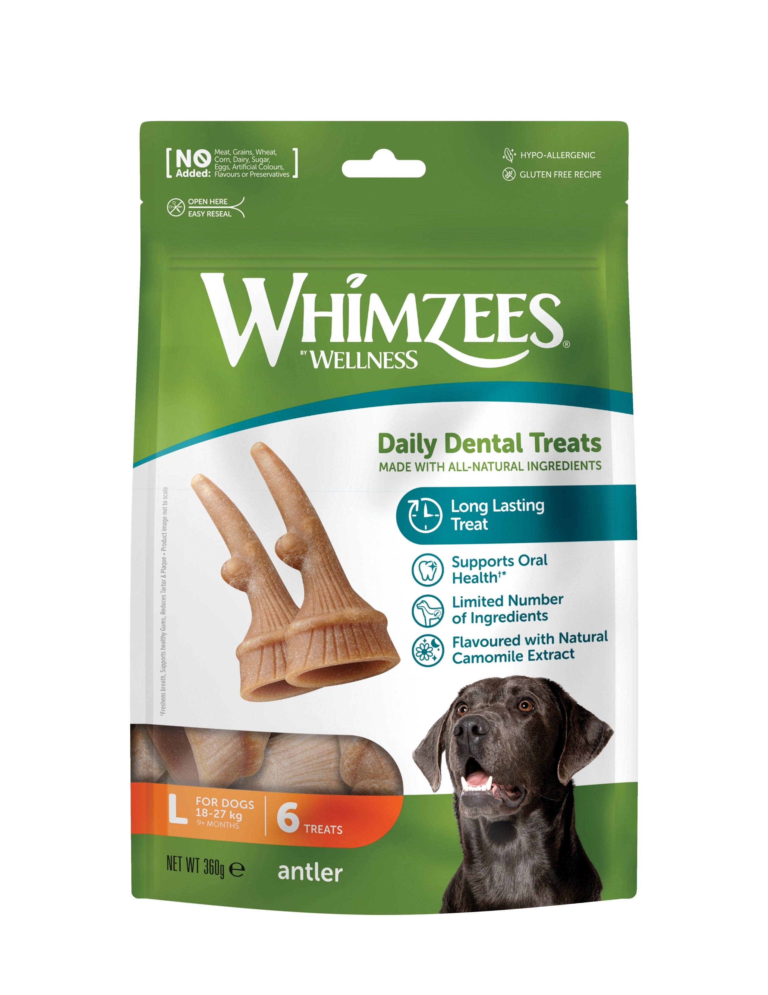 Whimzees Antler L 360 g, Dog Snack, New