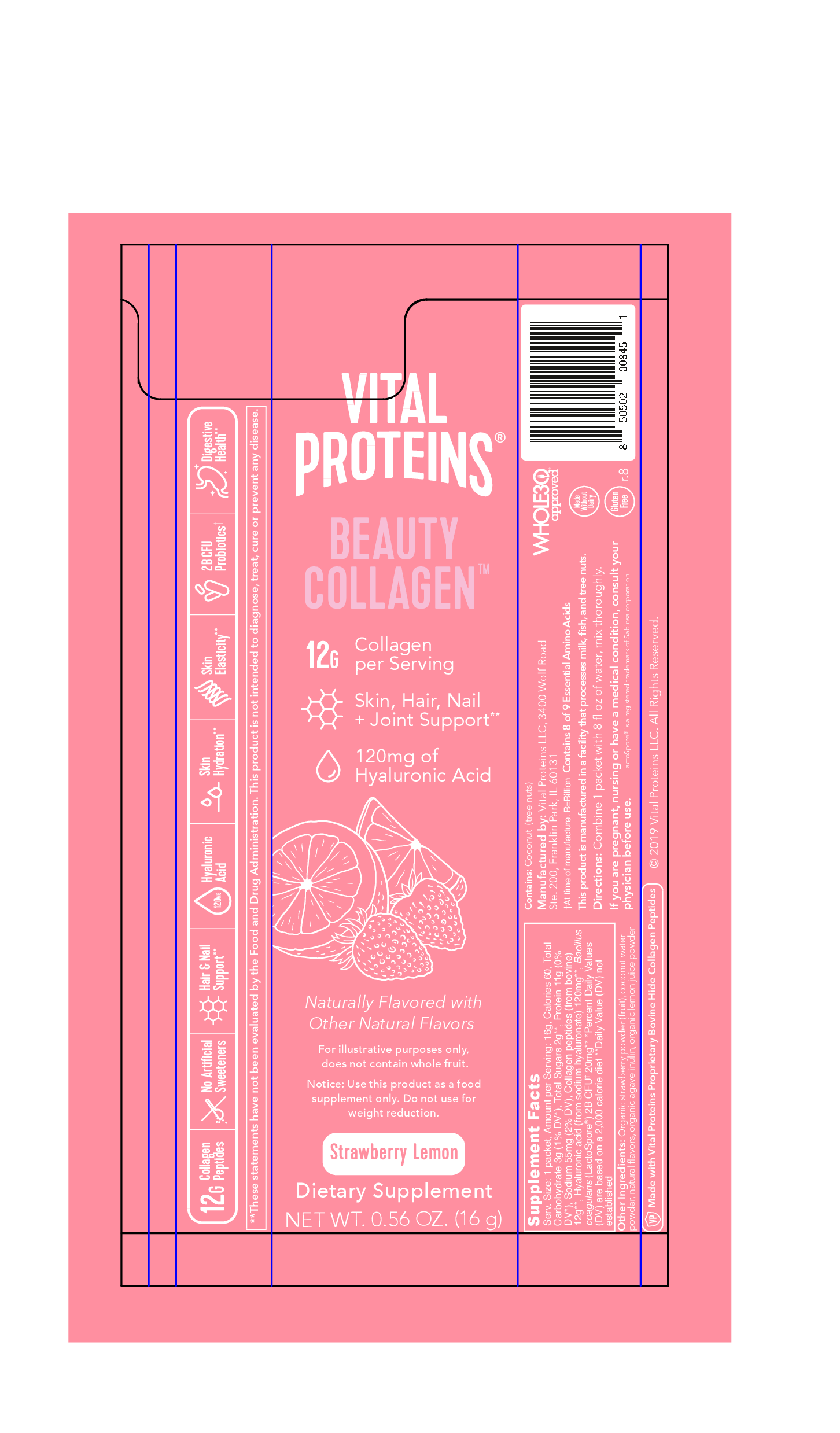 Vital Proteins Strawberry Lemon Beauty Collagen - Case of 14 - .56 oz