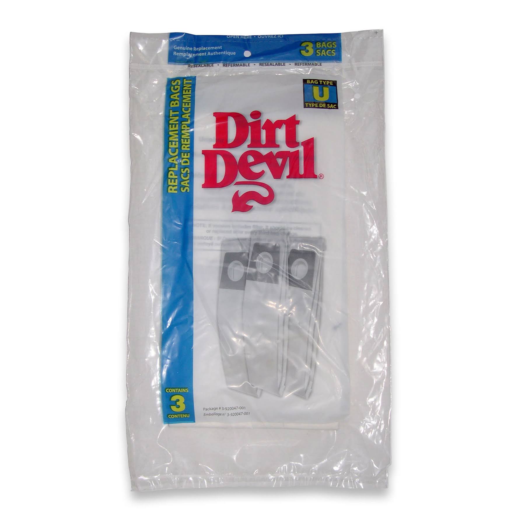 Dirt Devil Vacuum Bag Type U Fits Ultra Bagged