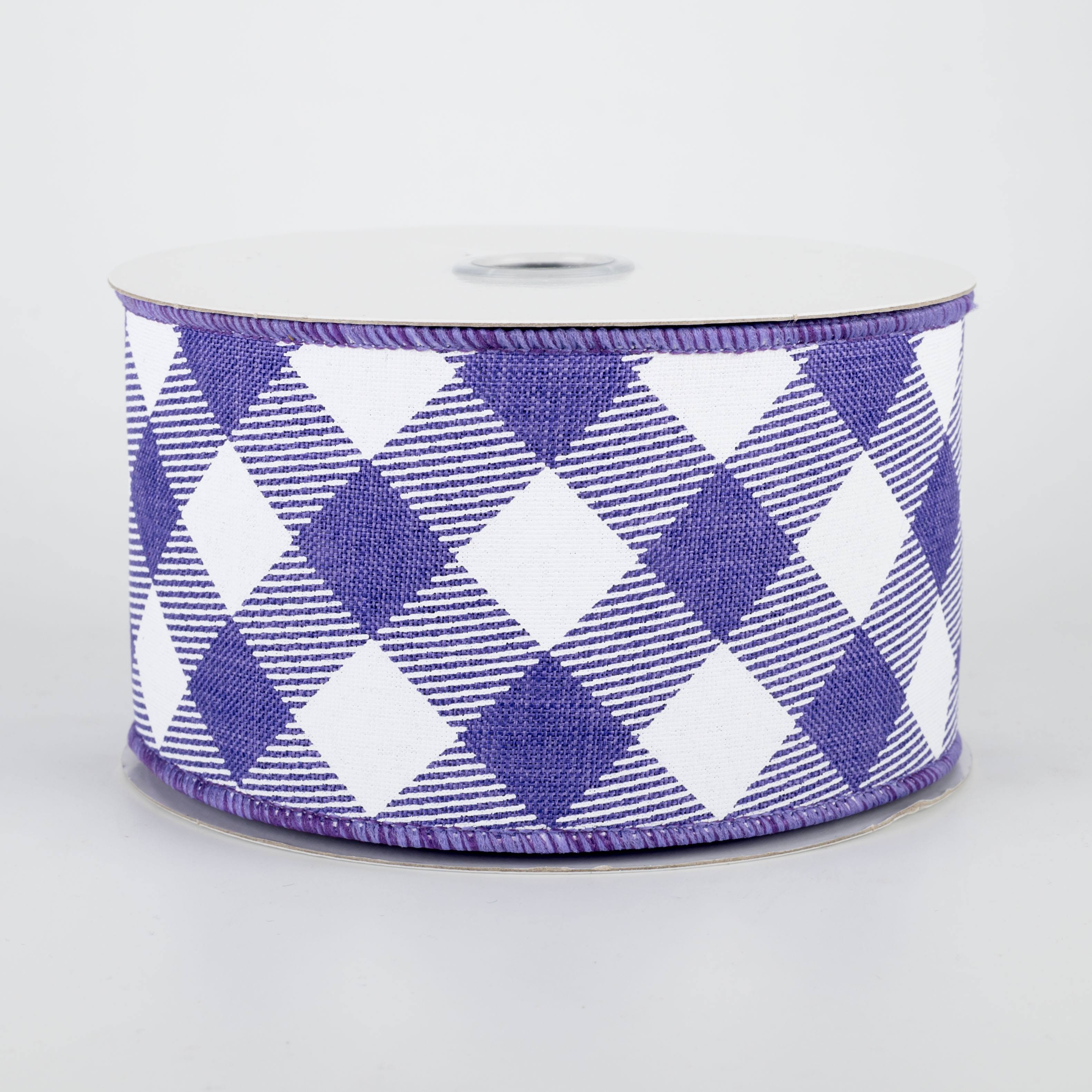 2.5 Diagonal Check Ribbon: Purple & White (10 Yards)