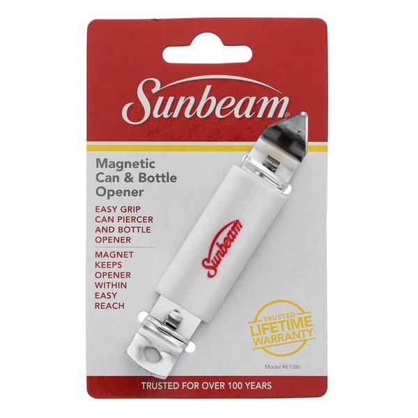 Sunbeam Magnetic Can and Bottle Opener - White, 5.4"x 3.7" x 0.4"