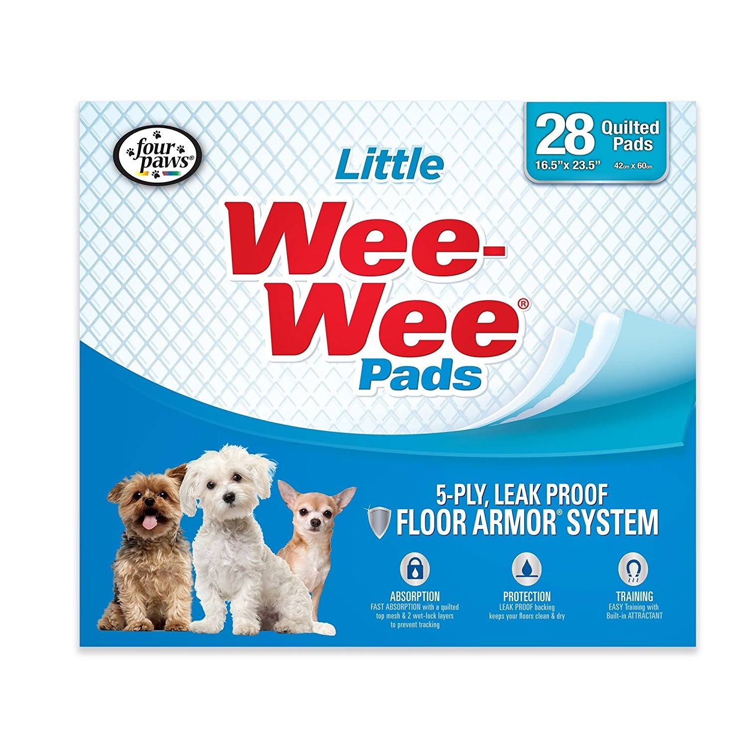 Four Paws Products Lil Dog Wee Wee Pads - 28 Quilted Pads