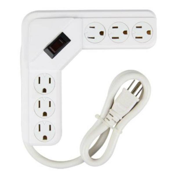 Master Electrician Corner Power Strip - White, 6 Outlet
