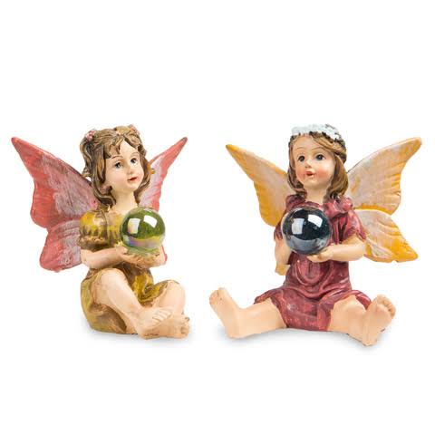 Darice Miniature Fairy Figurine - Seated Fairy with Gazing Ball - 2 Assort