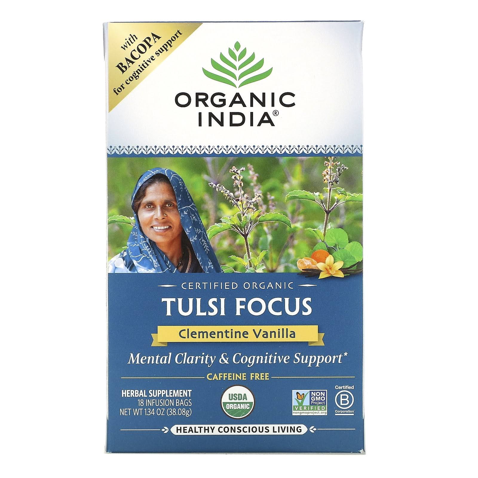 Organic India Tulsi Focus Clementine Vanilla Tea - Stress Relieving, M