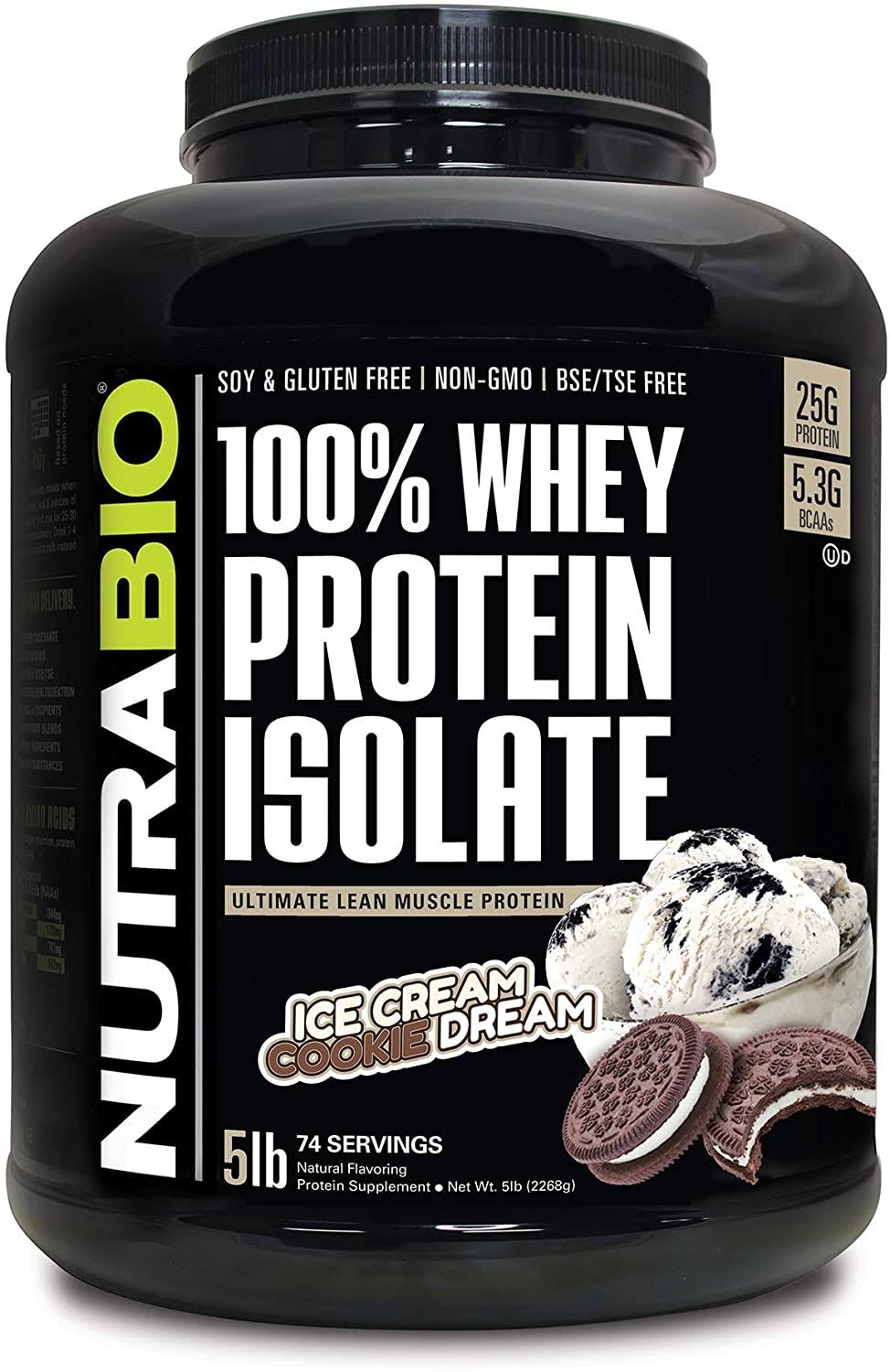 NutraBio 100% Whey Protein Isolate (Cookies and Cream, 5 Pounds)
