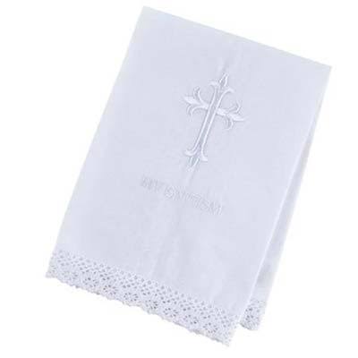 Embroidered Baptismal Towel with Cross Lace Trim (pkg of 4) Cambridge
