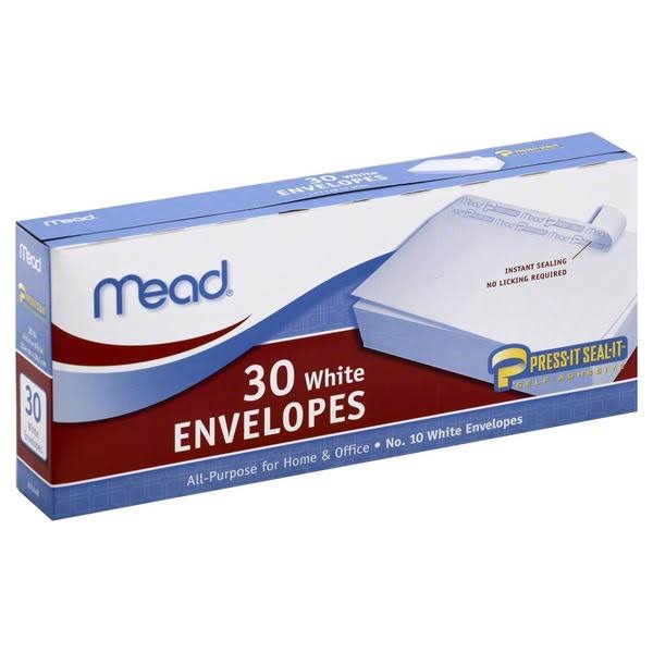 Mead Self Adhesive Envelopes - White, 30ct