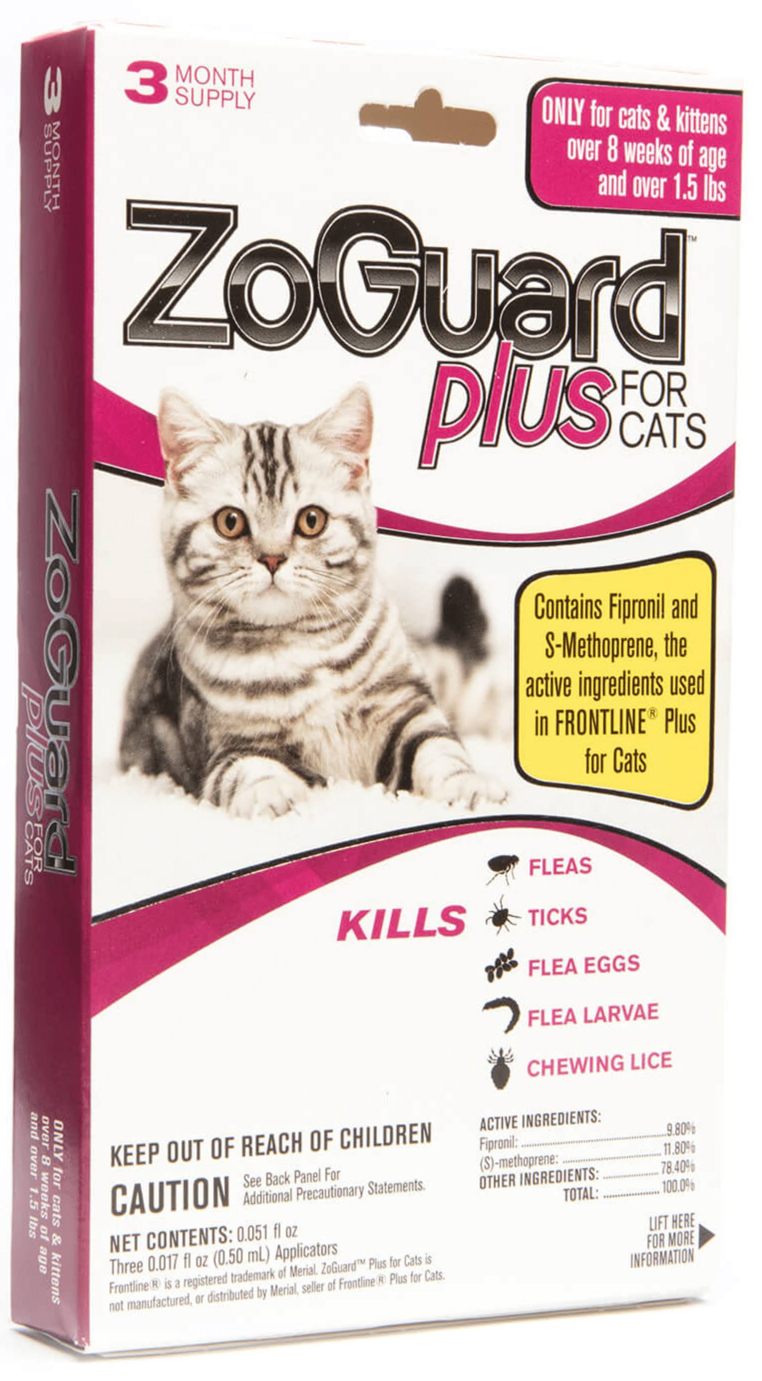 ZoGuard Plus for Cats Flea and Tick Treatment - 3pk