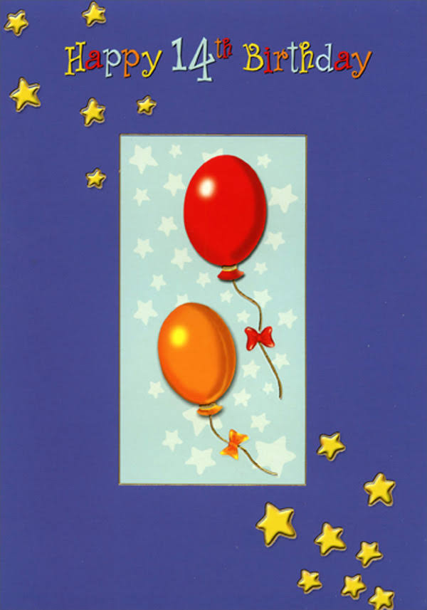 Designer Greetings Red and Orange Balloons On White Stars Age 14 / 14th Birthday Card | Party Decorations & Supplies