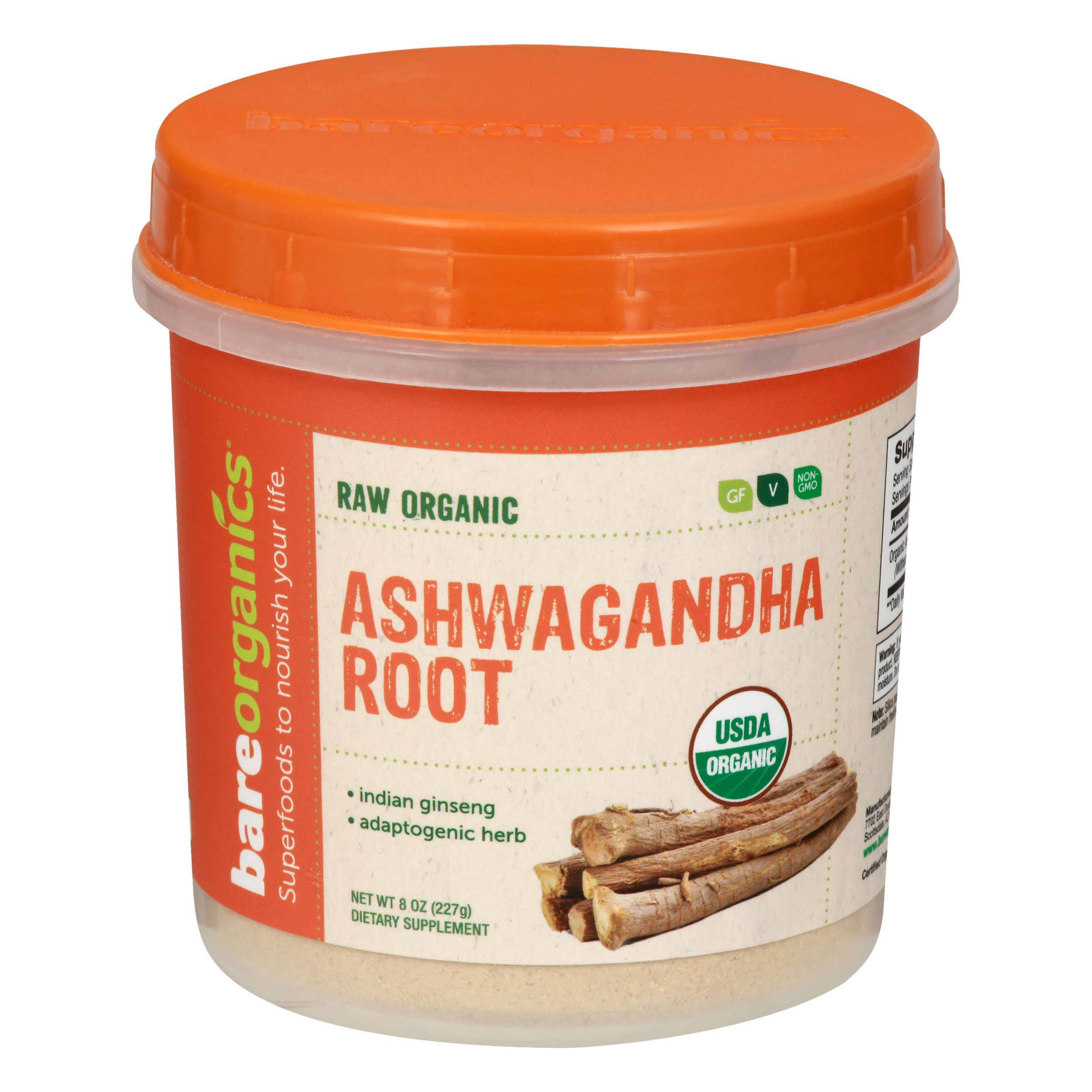 BareOrganics Raw Organic Ashwagandha Root Powder - 8 oz (227 Grams)