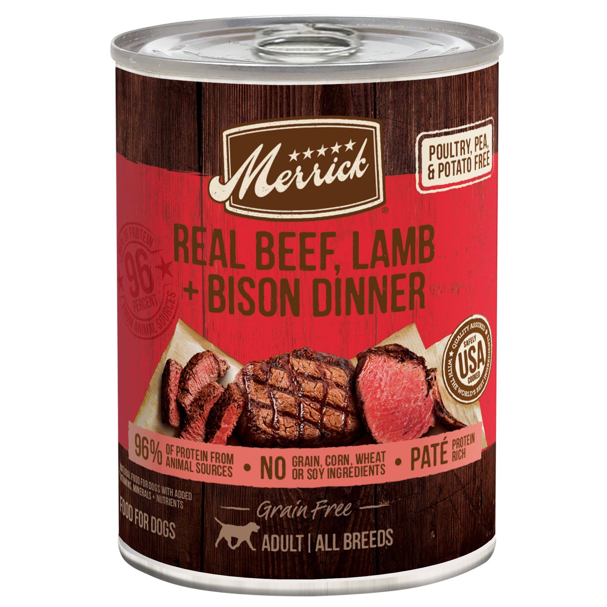 Merrick Grain-Free Real Beef, Lamb & Buffalo Canned Dog Food, 12.7-oz
