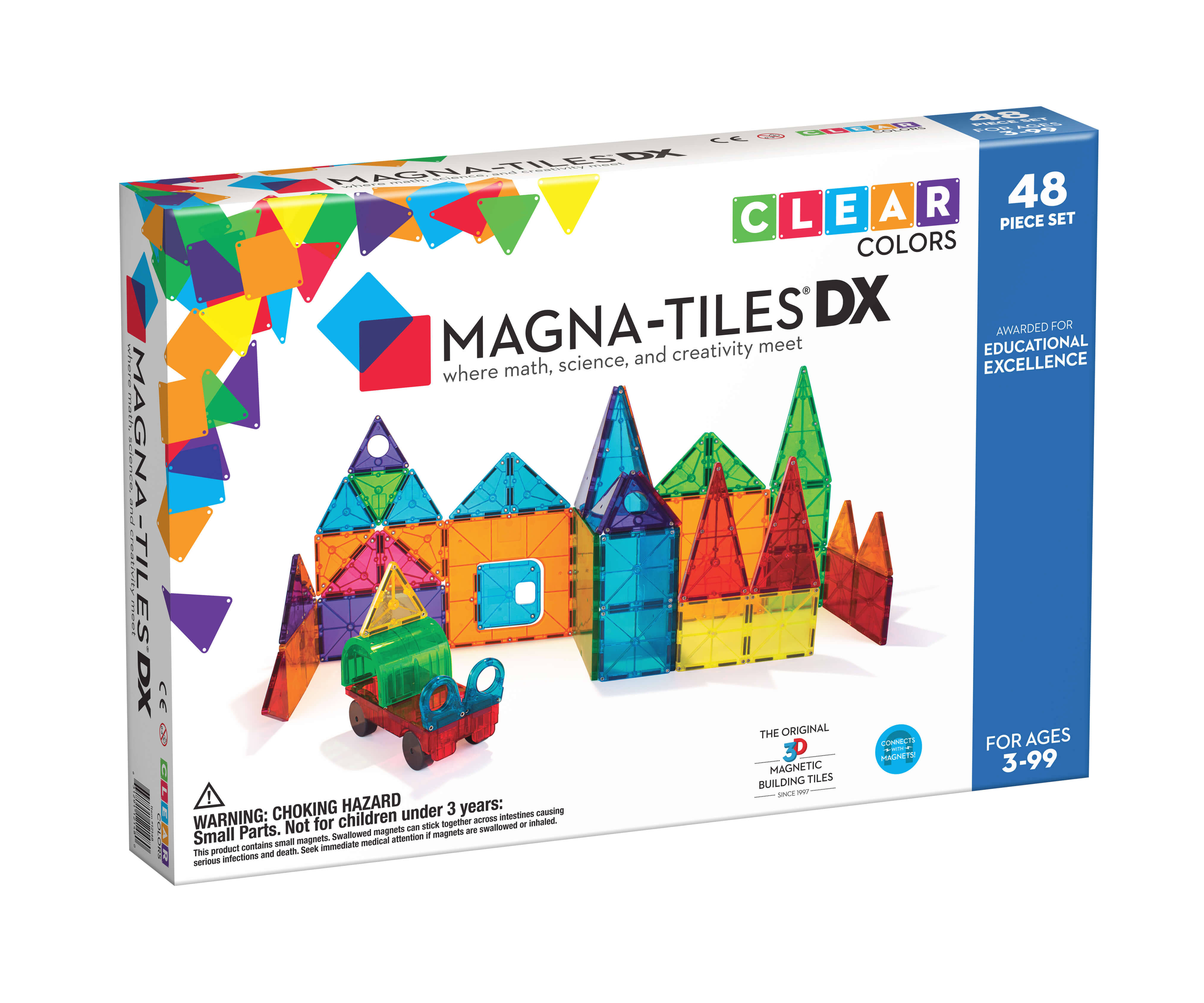 Magna-Tiles Magnetic Geometric Shapes Building Tile 48-Piece Deluxe Set, Clear, Multicolors