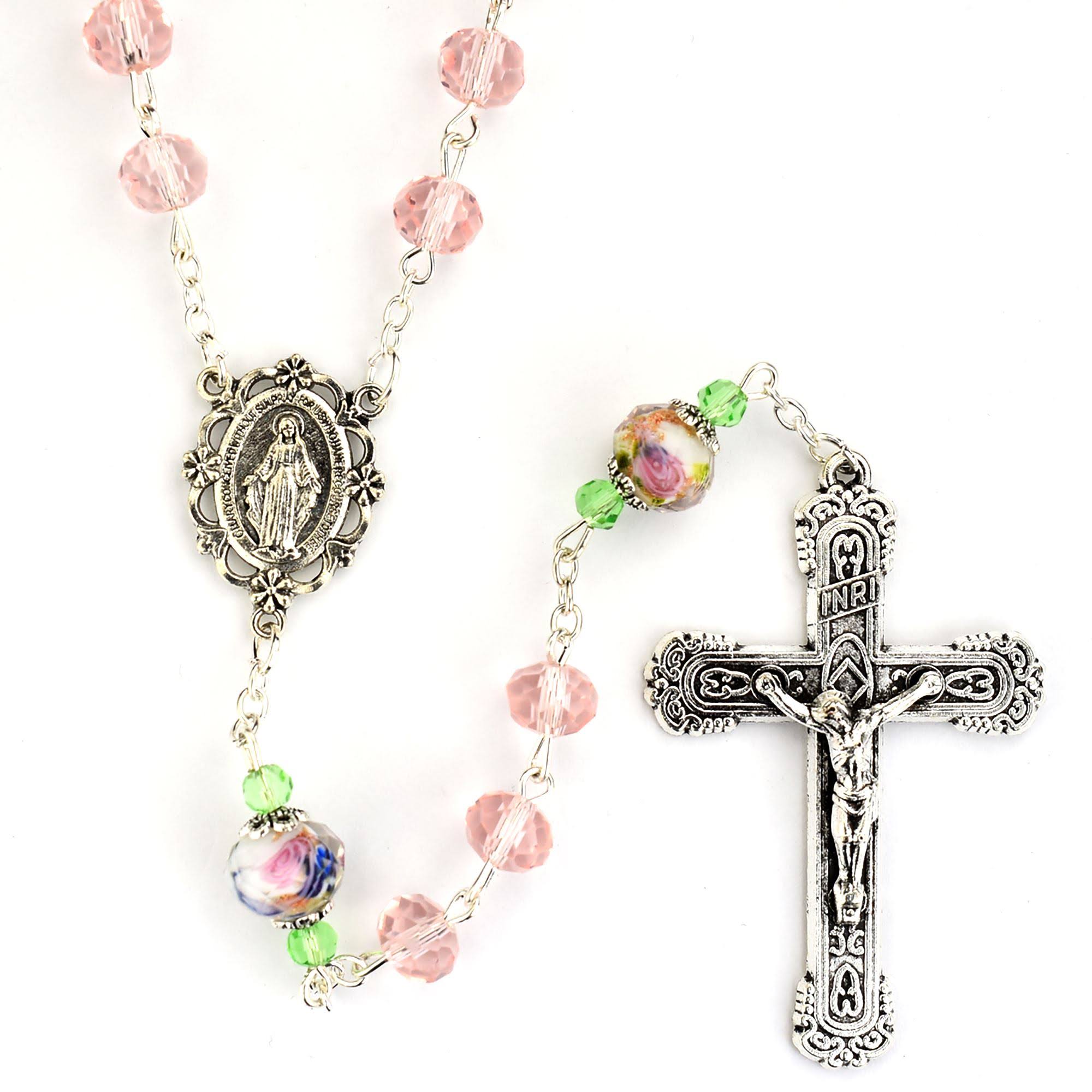 Pink Crystal Flower Rosary R873F